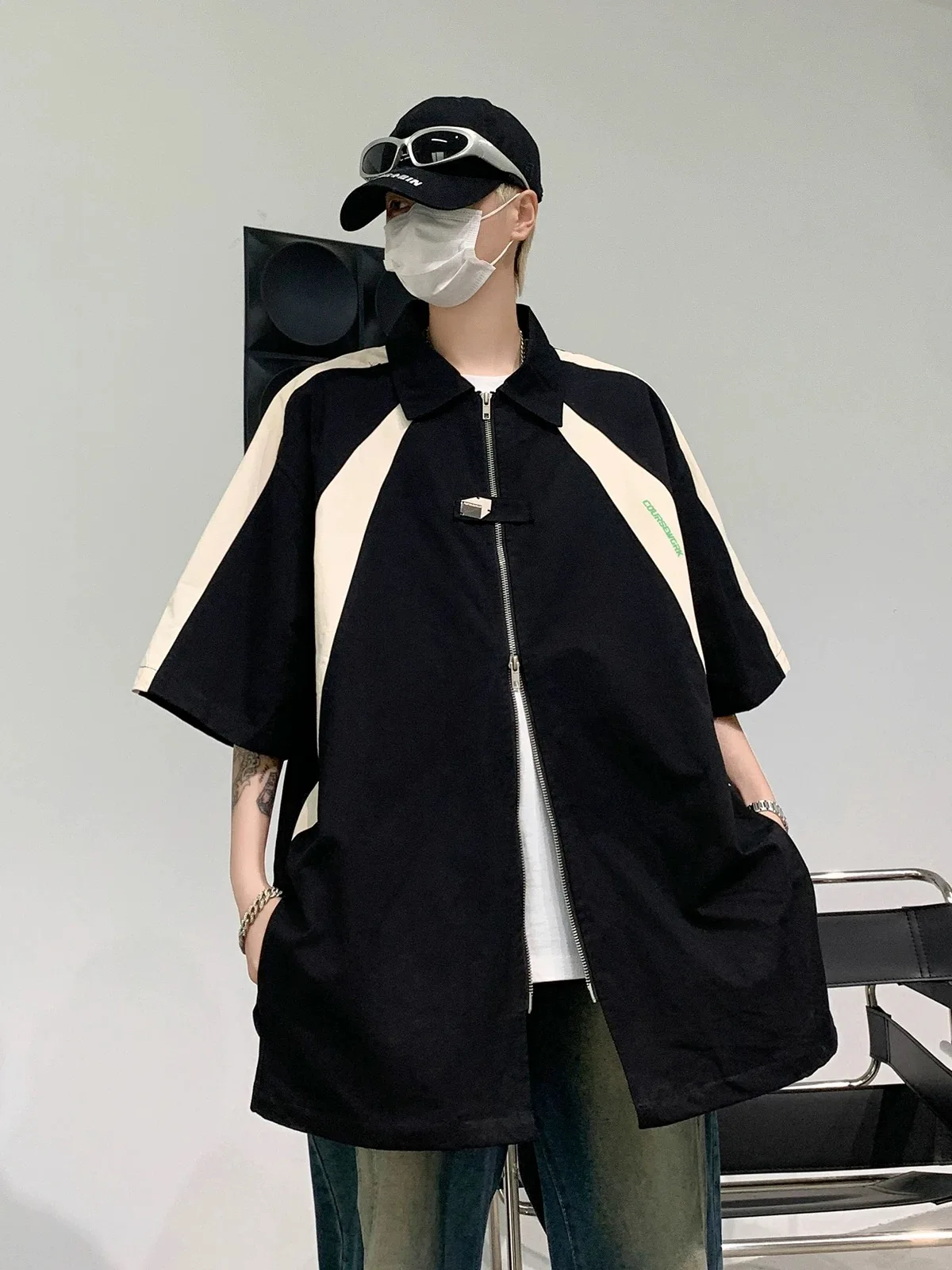 Male Zipper Summer Trendy Tops Shirts Men Y2K Ins Chic High Street Streetwear Dinner Nightclub Gothic Festival Holiday Blouse