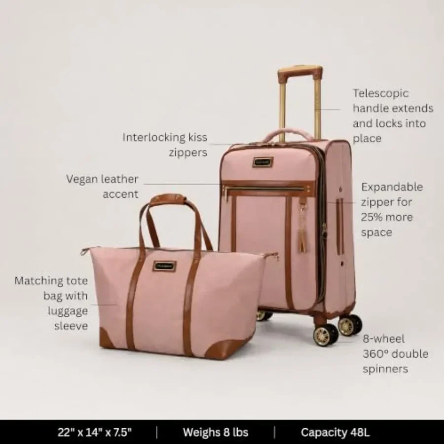 Carry-on luggage set for travel, polyester, white, lightweight and expandable with 360 spinner wheels and water-resistant finis