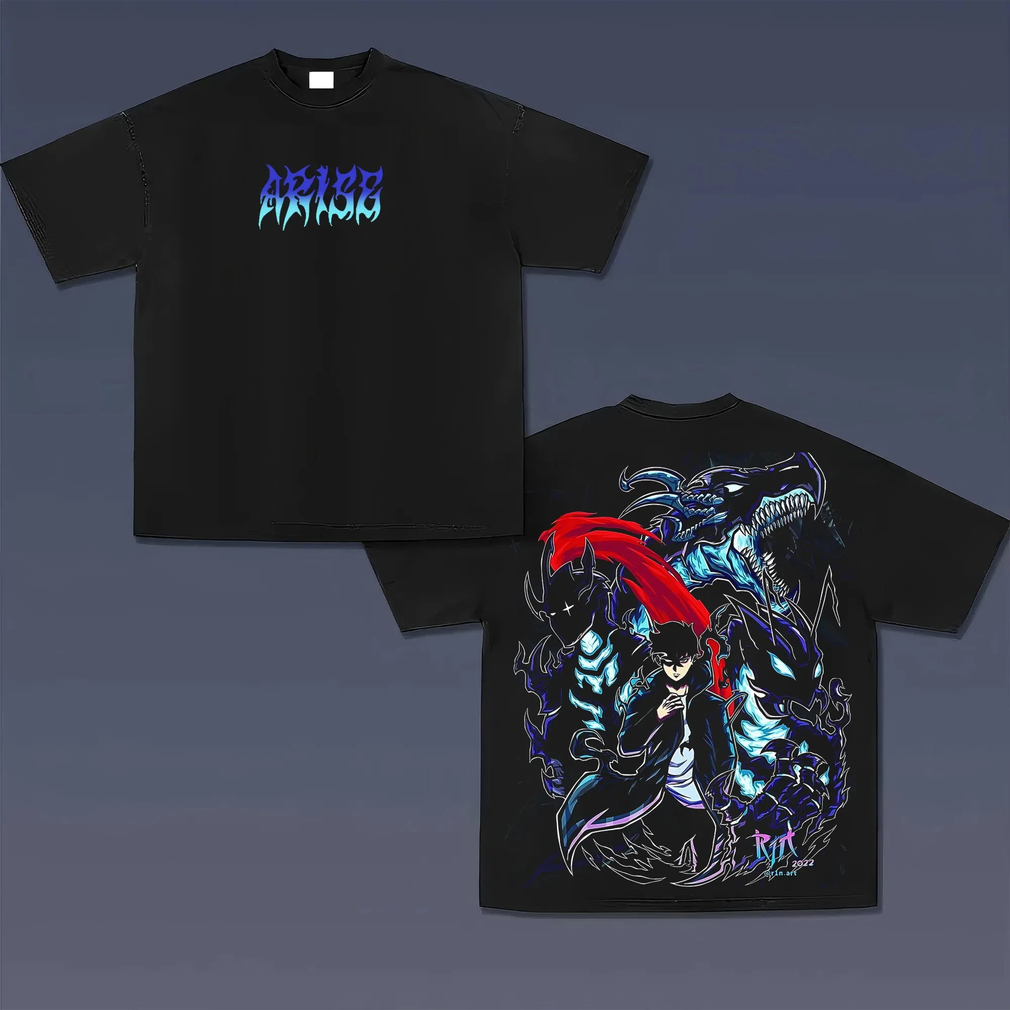 Solo nivelamento sangue quente anime impressão masculina verão moda rua casual solto camiseta, moletom, shorts e moletom topo