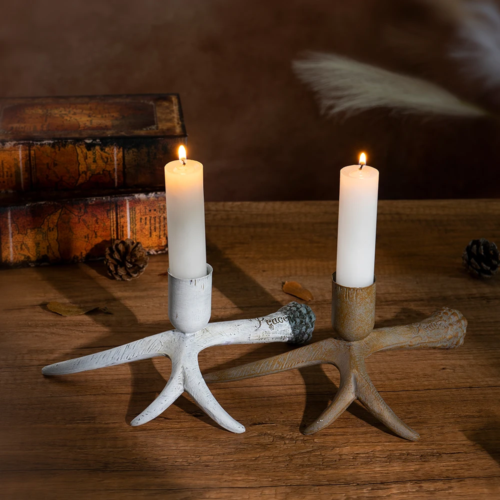 

Retro Antler Candlestick Holder Decor Resin Craft for Home Decor Animal-Themed Tabletop Candle Holder Individuality Ornaments