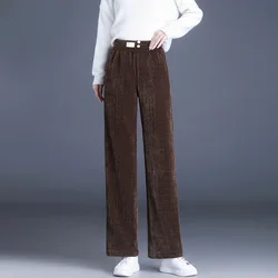 Pantalones de pierna ancha para mujer, mopa de tubo recto de pana de cintura alta, ajustados y sueltos, nuevo estilo, primavera, otoño e invierno, 5XL