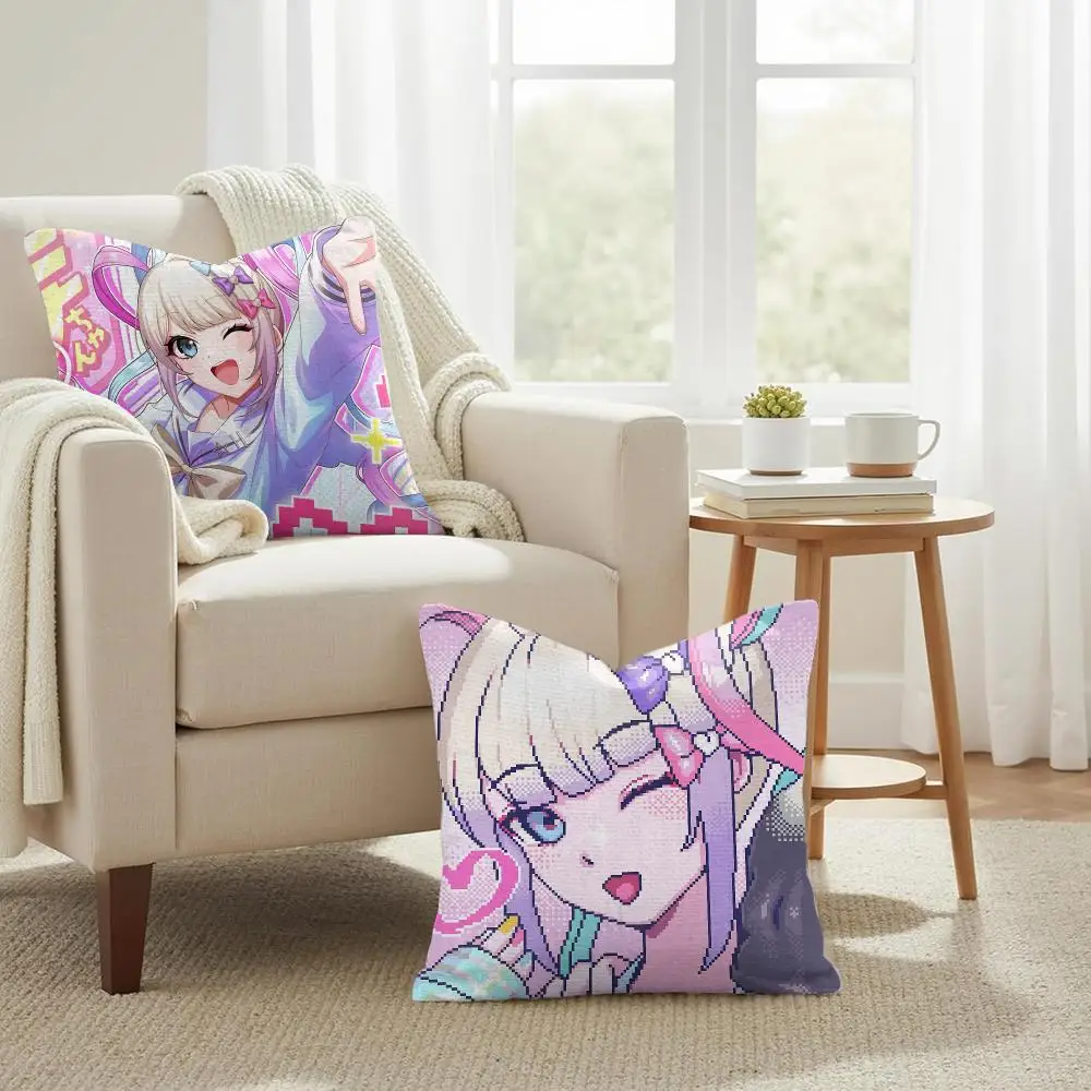 Anime N-Needy girl overload Cushion Cover Natural Linen Organic Fabric Double-Sided Printing Sofa Home Decor Gift Pillow Case