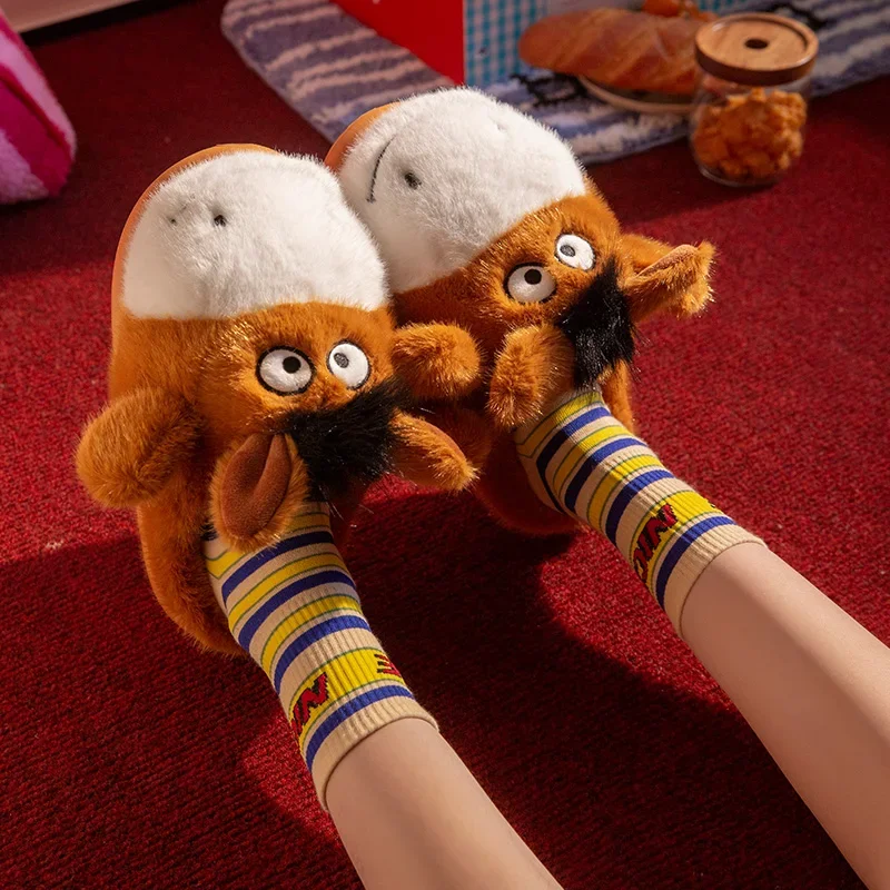 ZUOFU Unisex Niedliche Cartoon-Esel-Plüschpantoffeln, Winter Dicke Sohle Flauschig Warm Rutschfest Indoor Hausschuhe für Paare – Detail 1