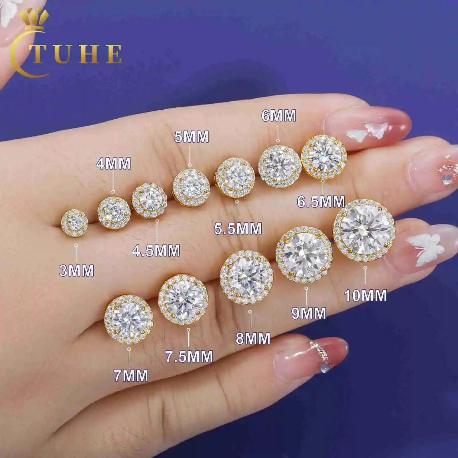 Fine Jewelry Screw Back Women Luxury Gold Plated 925 Sterling Silver Iced Out VVS Moissanite Diamond Halo Stud Earrings for Men