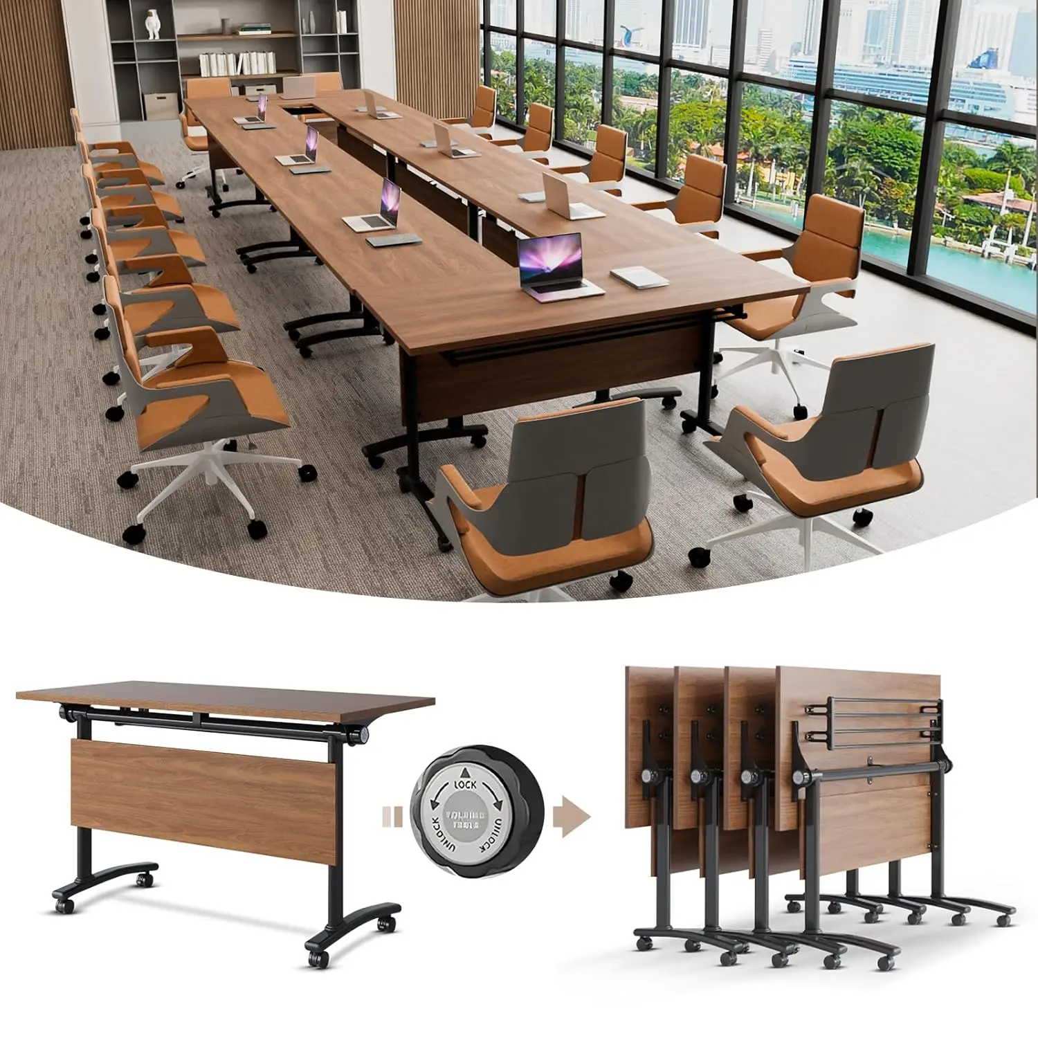 

Modern Conference Table,4PCS Folding Conference Table with 360°Mobile Wheels,Office Conference Room Table for 4-6, Custom
