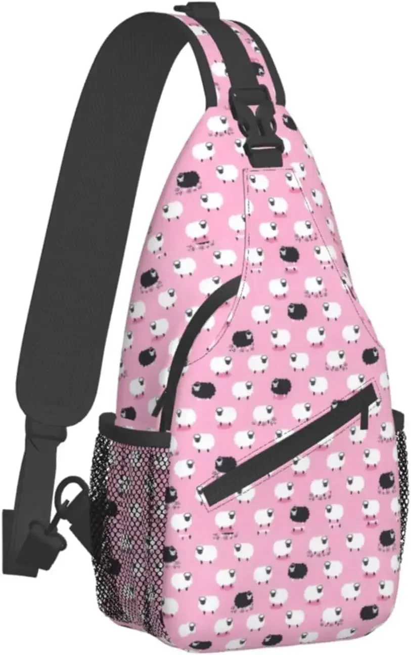 White Sheep On Pink Background Cross Chest Bag Diagonally Travel Backpack, Light Travel, Hiking Single Shoulder