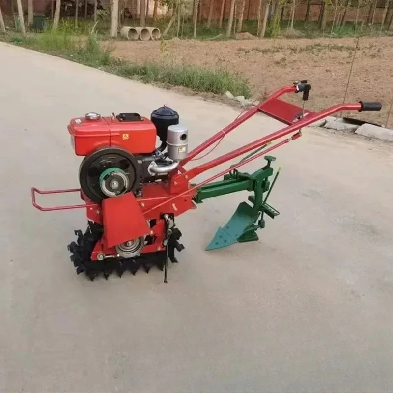 Water-Cooled 8HP Crawler Micro-Cultivator - Multifunctional Small Plow for Greenhouse Fertilization & Seeding