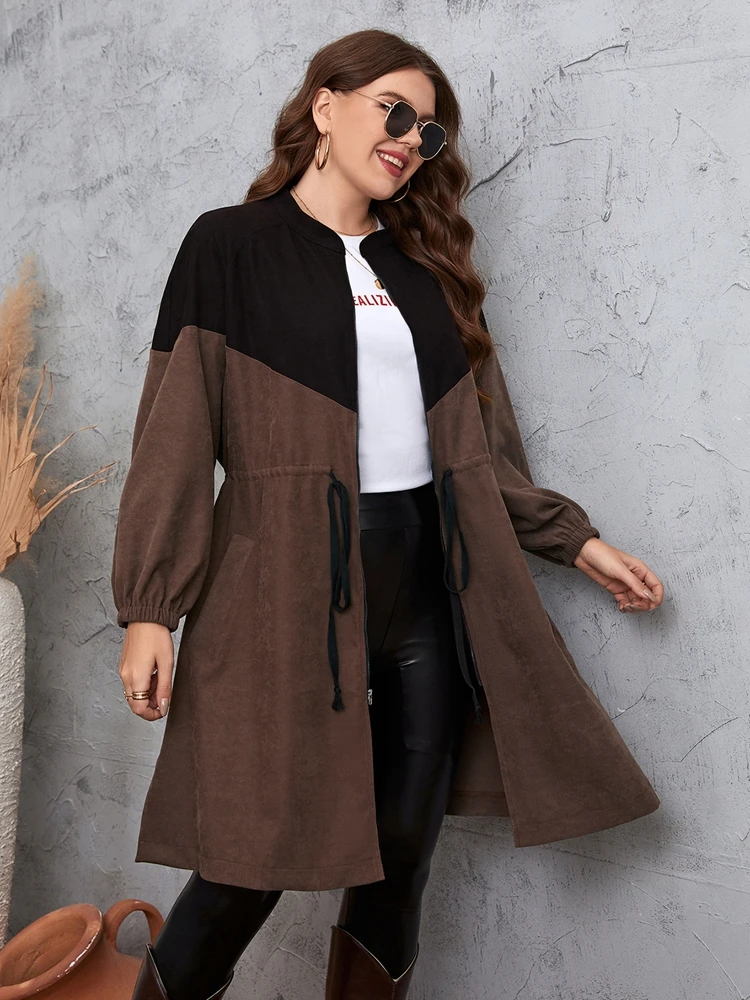 New autumn and winter plus size ladies coat 9XL 8XL 7XL fashion commuter simple wind waist strap in long casual solid color coat