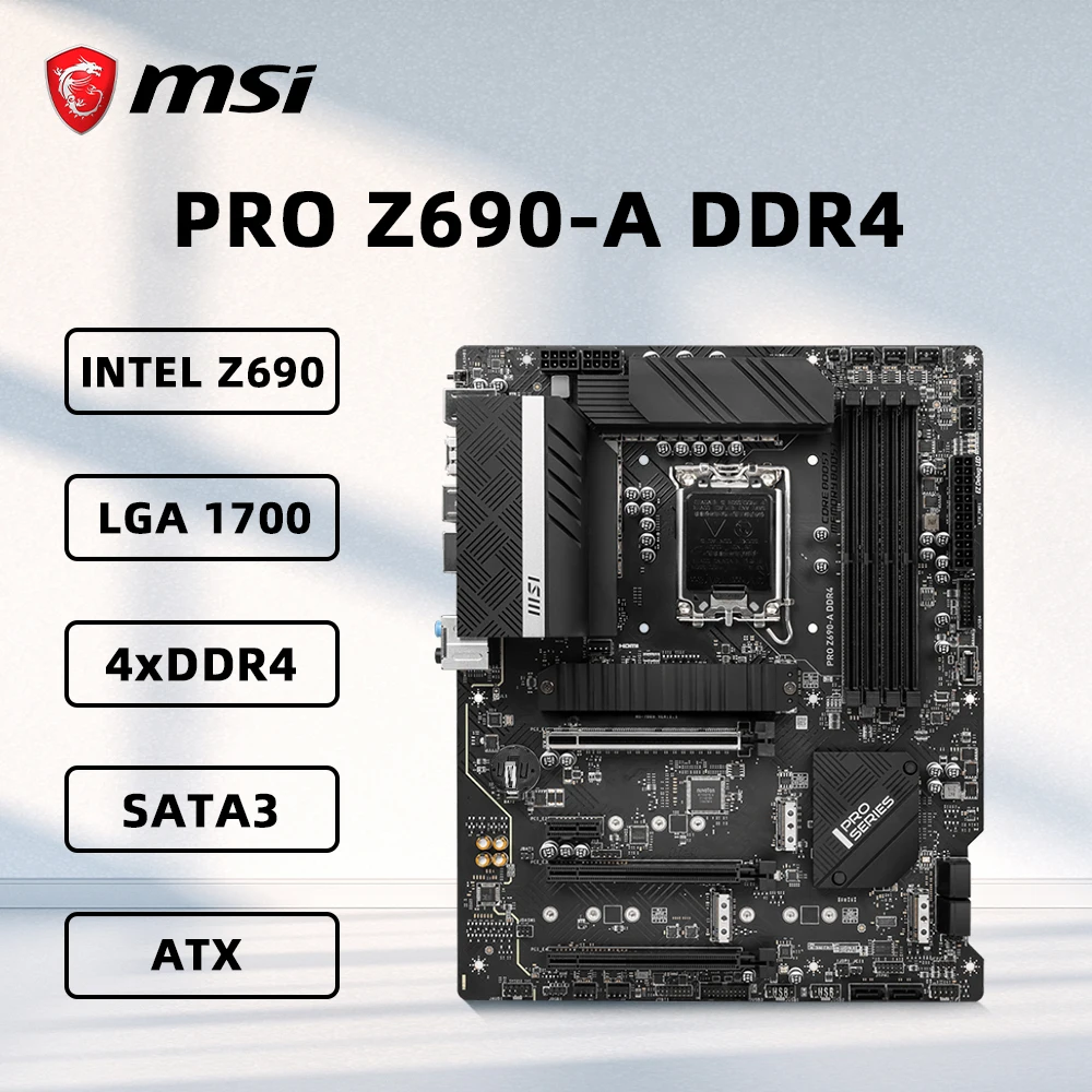 MSI PRO Z690-A DDR4 Motherboard Support 12900K 12700KF i5 12400F i5-12400F 12600KF CPU LGA1700 HDMI PCIe 5.0 ATX Z690 Mainboard