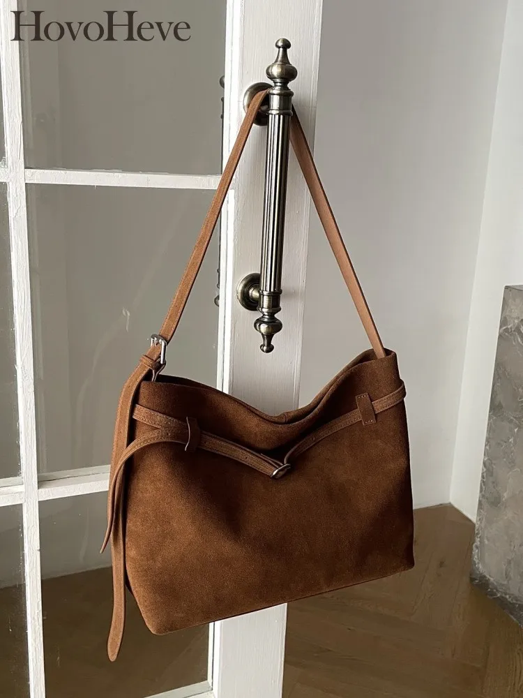

New Women Designer Vintage Fashion Casual Suede Single Shoulder Bag Designer Tote Handbag Ladies Underarm Crossbody Bucket Bag