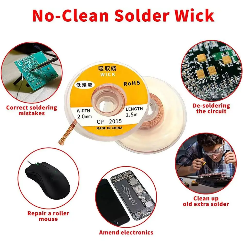 

1.0-4.0mm Length Welding Wires Desoldering Mesh Braid Tape Flux Tube Soldering Core Reel Wire Roll Cleaning-free Welding Z0Y5