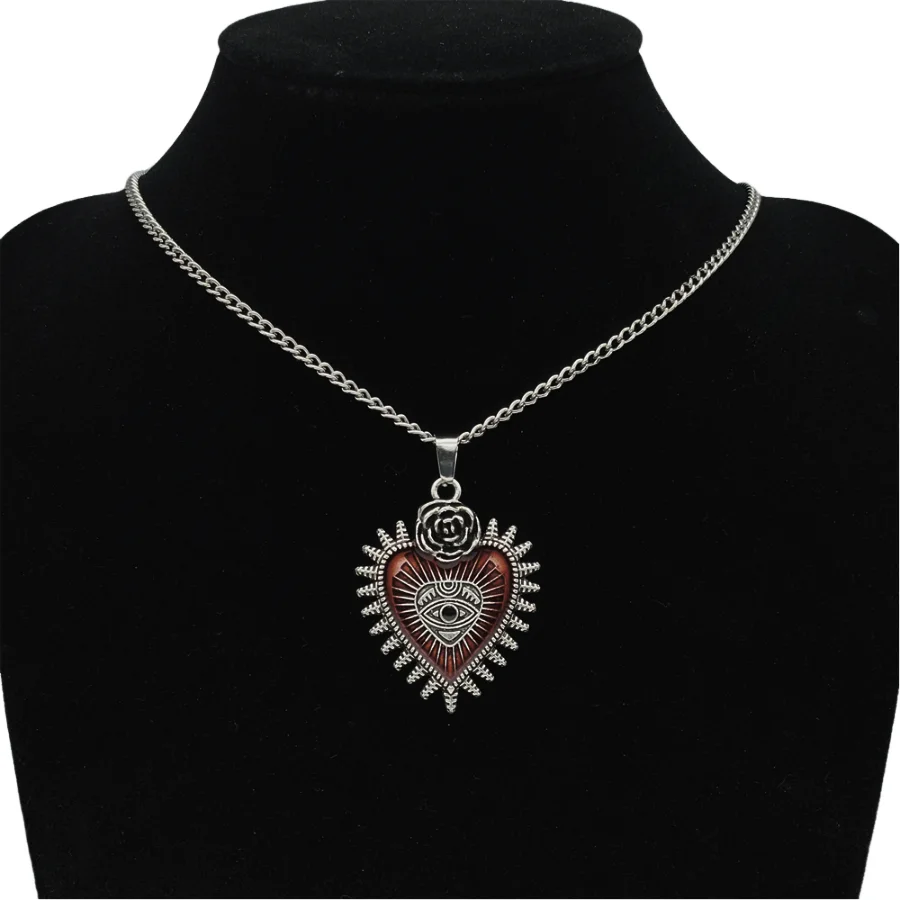 Dark Heart Pendant Necklace Personalized Rose Heart Oil Gothic Women's and Men's Vintage Pendant Jewelry