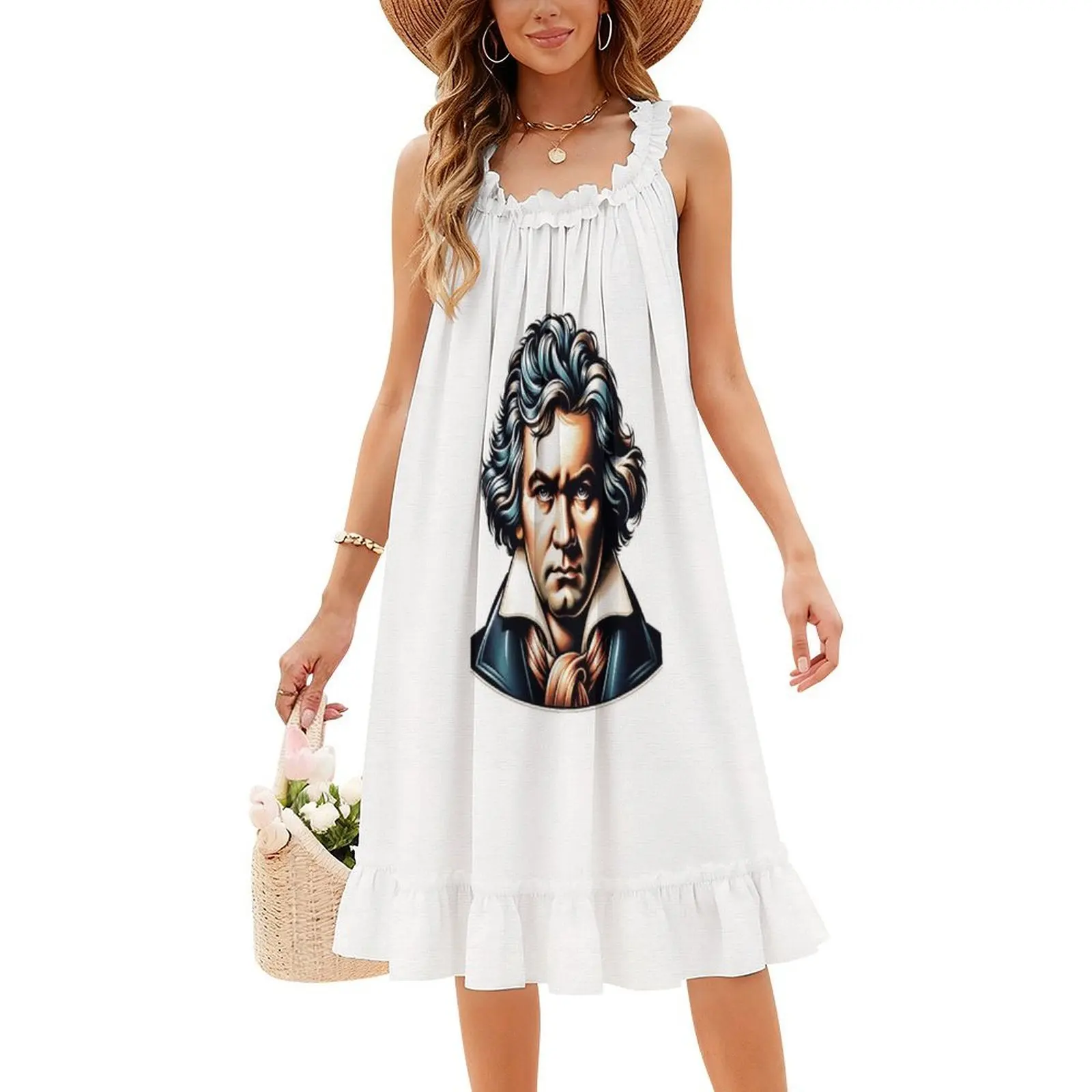 فستان لودفيغ فان بيتهوفن البوهيمي العتيق بأكمام منتفخة أو خيارات بلا أكمام للنساء فستان لودفيج فان بيتهوفن الملطخ #4