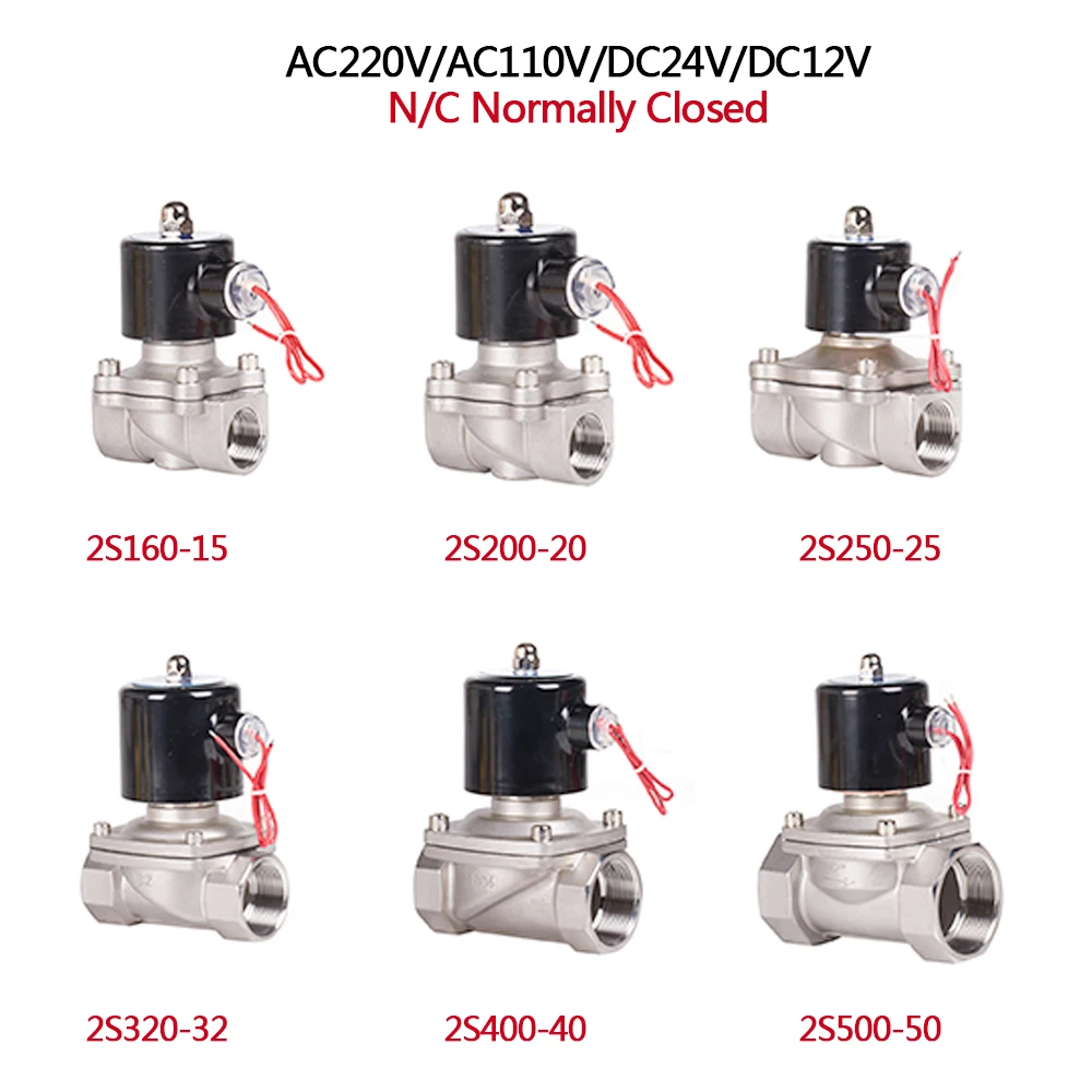 

Electric0.5" - 2" Stainless Steel Electromagnetic Valve 12V 24V 220V 110V Normally Closed Solenoid Valve For Water Oil Air Steam