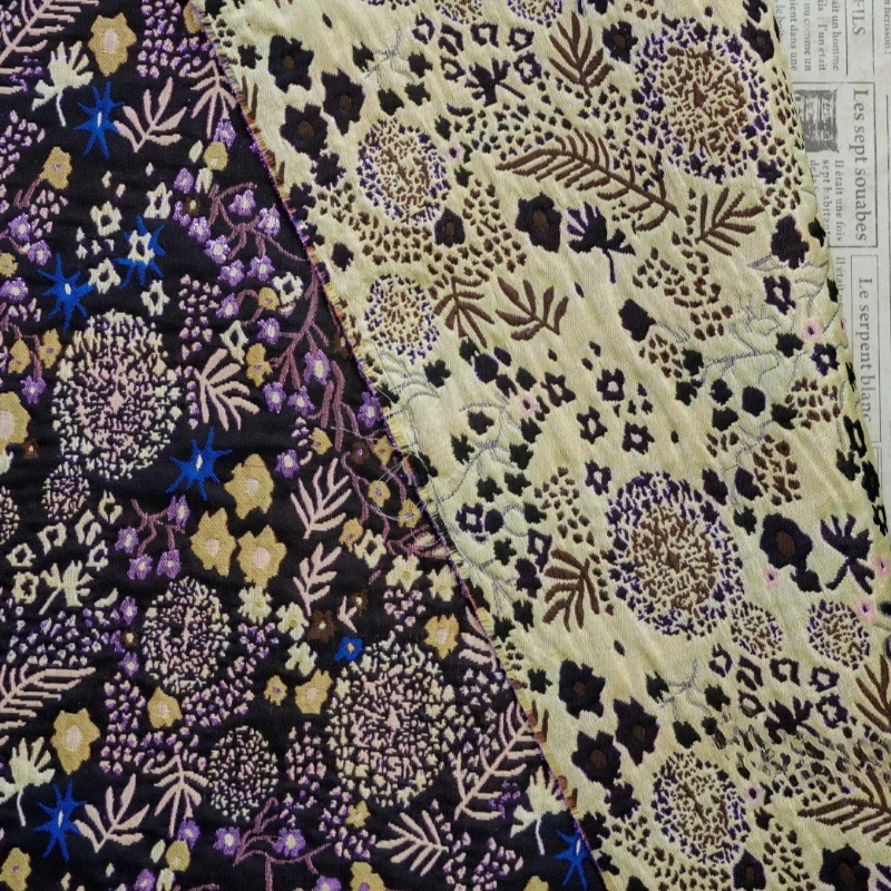 Black Background Relief Jungle Plant Flower Color Woven Jacquard Fabric Retro Dress Dress Vest Bag Curtain Decorative Fabric view 5