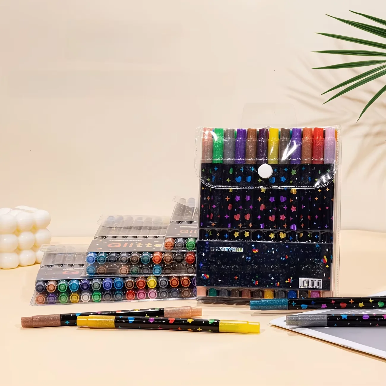 12pcs Dual‑Tip Glitter Markers, Quick‑Dry Gel Ink, Fine Brush Tip, for Scrapbooking, Card Making, Journaling & Drawing, Glitter