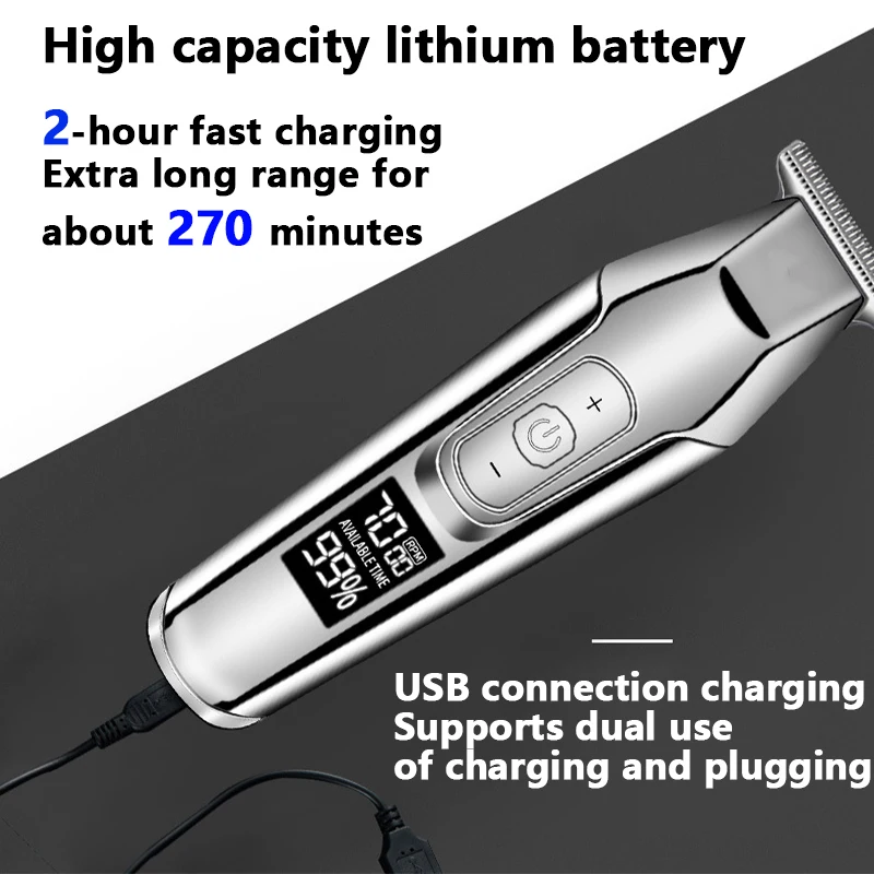 Профессиональная машинка для стрижки волос Kemei, триммер для бороды для мужчин, светодиодная цифровая машинка для стрижки волос с регулируем...