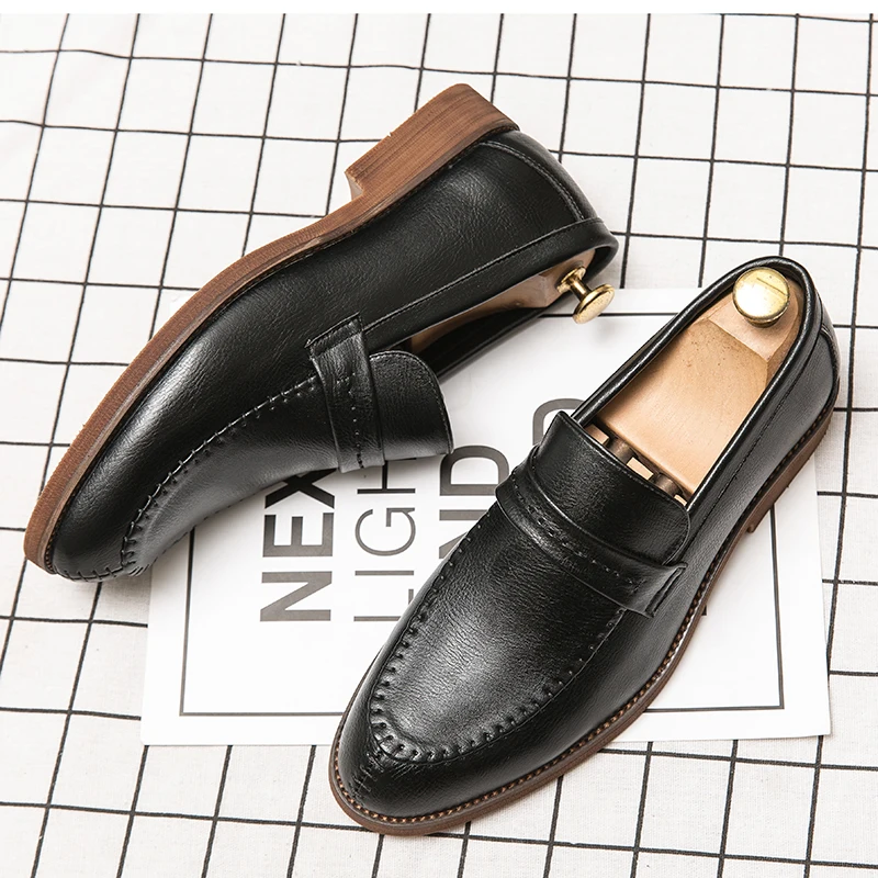 Men\'s Loafers Business Dress Leather Shoes Men\'s Brand Brown Oxford Shoes High Quality Soft Flat Casual Shoes mocassin homme