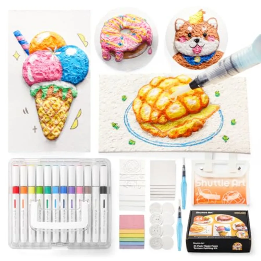 

Magic Foam Texture Painting Kit Including 28 Foam Texture Paper 12 Colors Brush Tip Acrylic Paint Markers Magical 3D Effect Pai