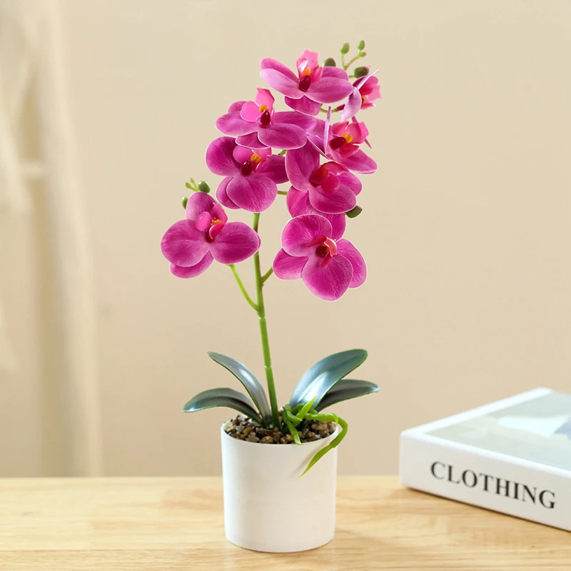 Creative Eight Heads Film Phalaenopsis Bonsai Simulation Flower Fake Flower Simulation Pot Artificial Home Office Decoration