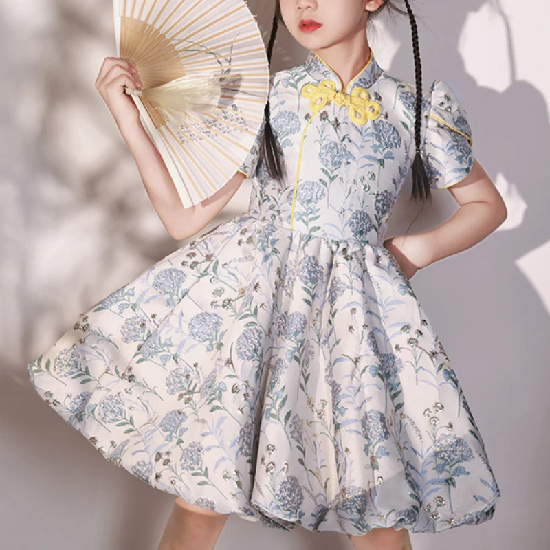 Customized New Fashion Chinese Style Show Dresses High End Temperament Flower Print Slim Waist A-line Ball Gown Spring Summer Po