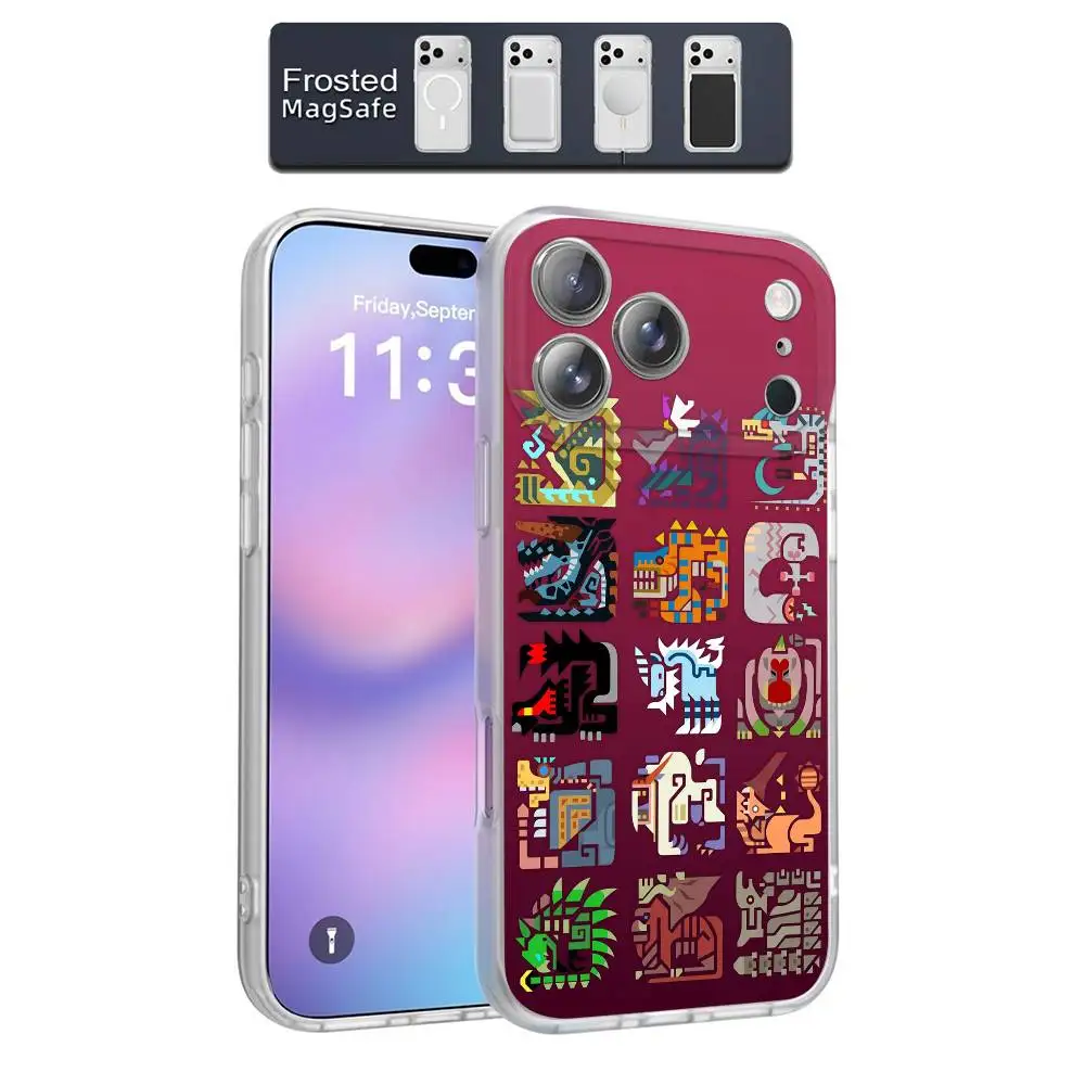 M-Monster H-Hunter Wilds iPhoneケース iPhone 17,16,15,14,13,12,11,Pro,Max,Plus,E,Air,Mini対応 マグネット式Magsafe対応 フロストクリア