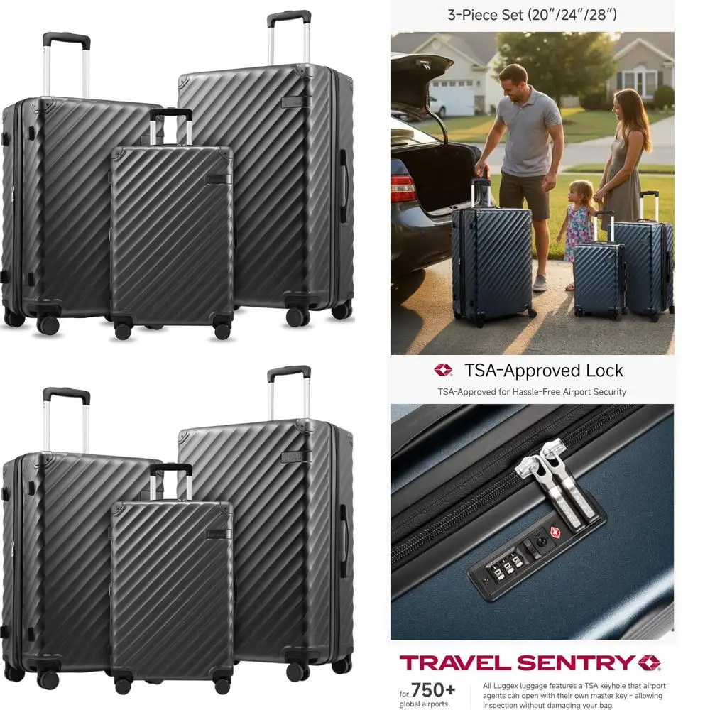 

Expandable Hard Shell Spinner Luggage Set, 3-Piece Travel Suitcase in Charcoal Metallic