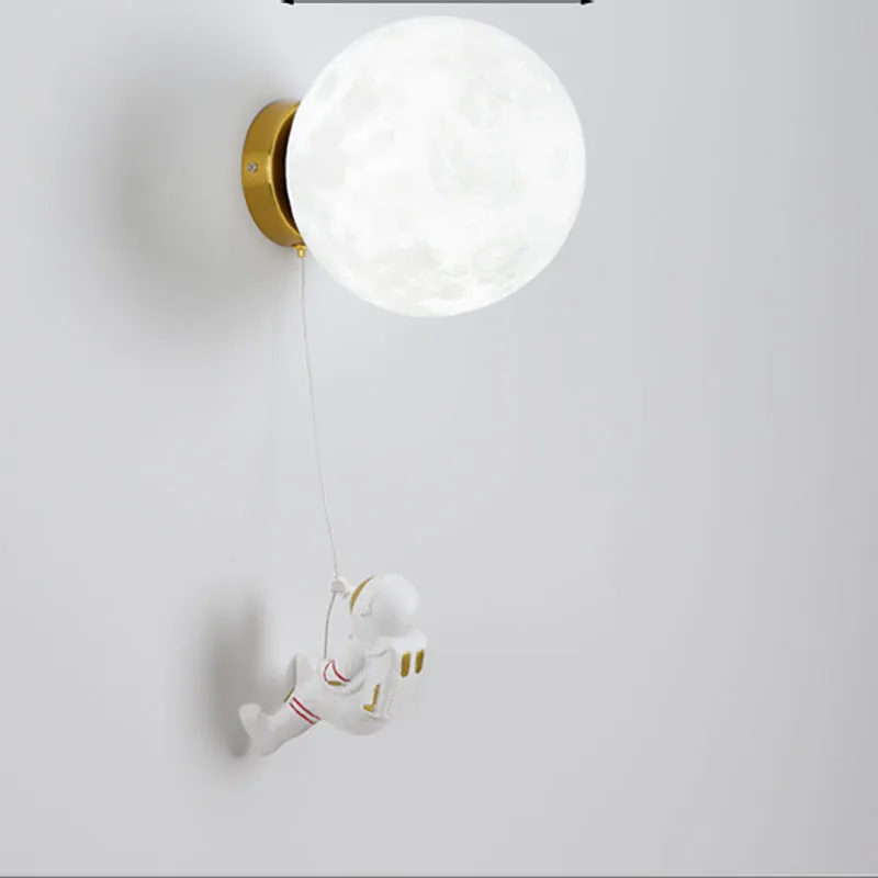 

Moon Wall Lamp Nordic Creative Astronaut Children's Room Led Light Bedroom Bedside Lamp Cartoon Background Abajur Wall Decor