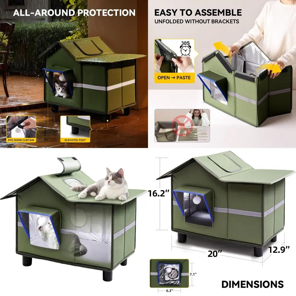 

Всепогодный складной укрытие для кошек: большой уличный домик с дверцей для побега для бездомных кошек, портативный для удобного хранения