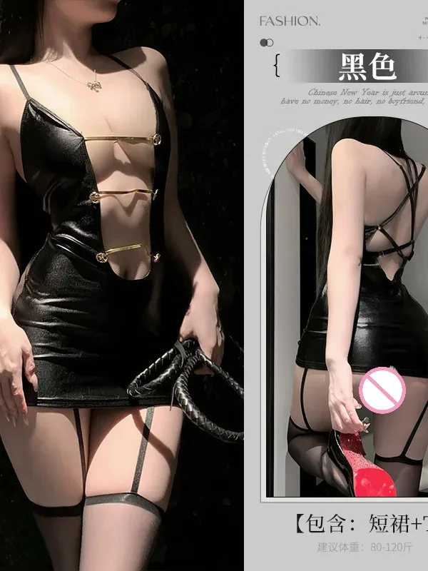 Sexy cinta puro desejo corrente halter couro patente night club rainha tentação roupa vestido elegante tanque mini vestido doce vk1t