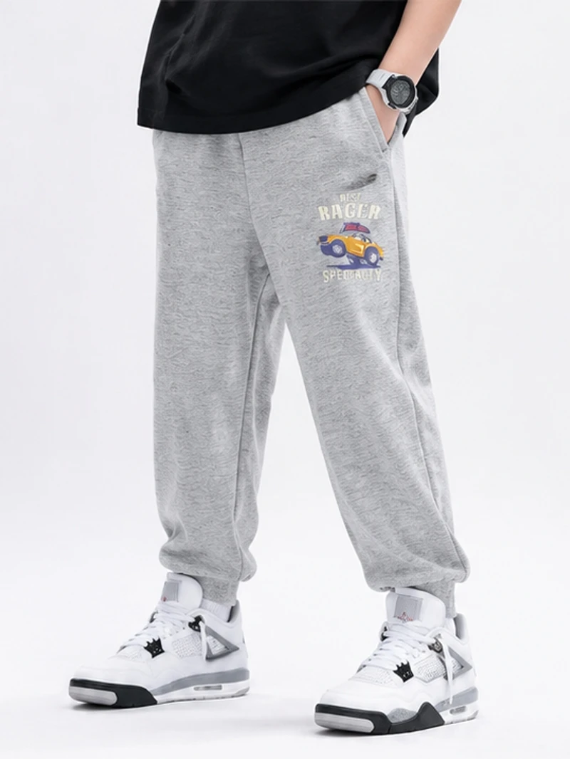 Boys Fashion Streetwear Jogger Sweatpants Race Car Print Soft Cotton Loose Casual Trousers With Pockets For Outdoor Daily Wear