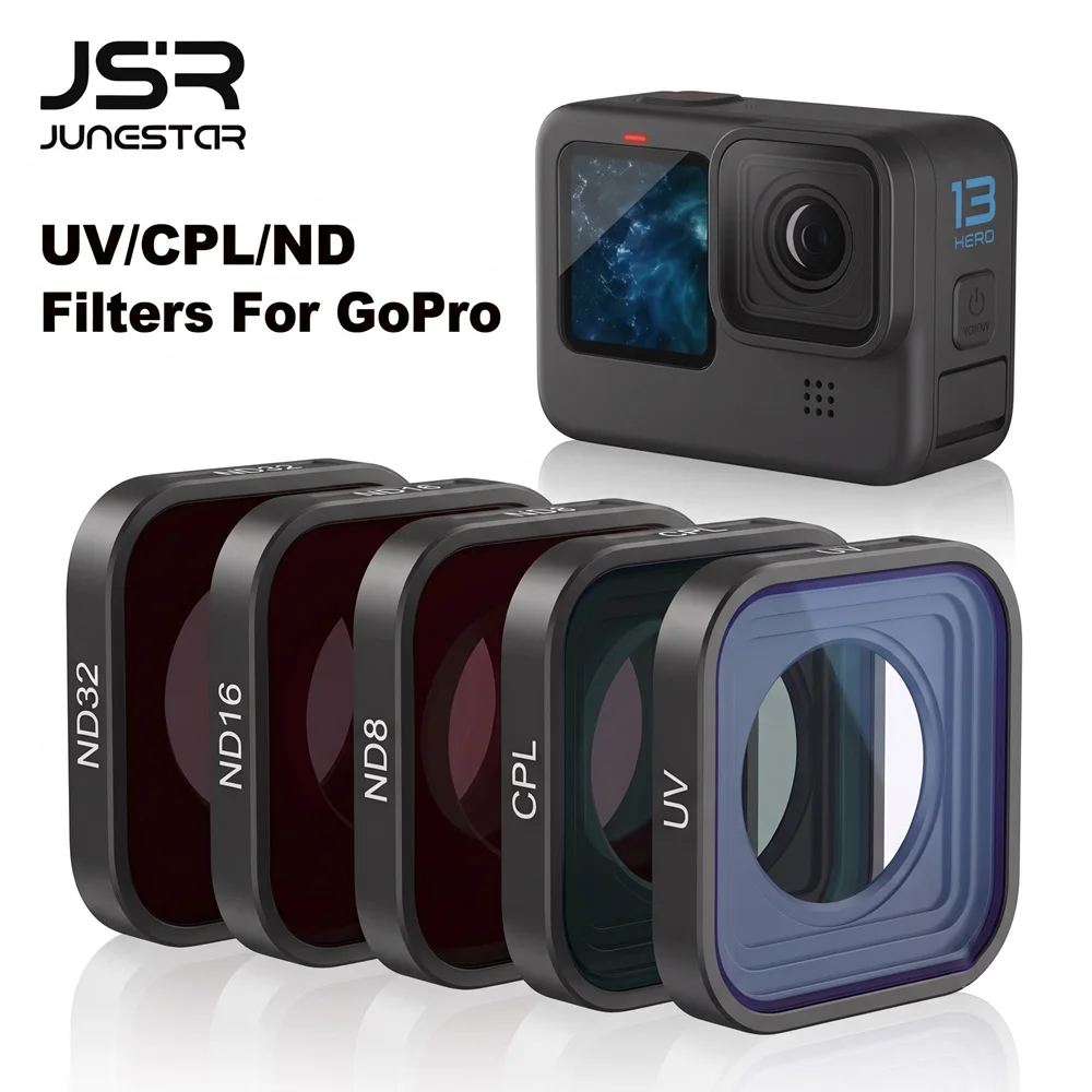 Filtr ND JSR UV CPL ND8 ND16 ND32 do GoPro Hero 9 10 11 12 13, szkło optyczne Schott, do jazdy na rowerze, nurkowania, podróży, vlogów i filmów plenerowych