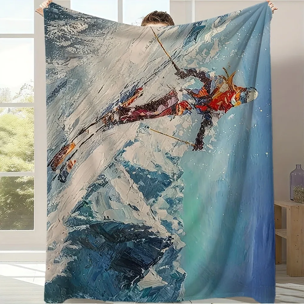 

Dynamic Skiing Art Throw Blanket - Bold Abstract Sports Pattern Cozy Sofa Bed Cover for Energetic Modern Home Decor