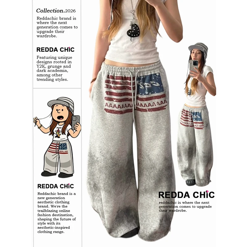 

ReddaChic удобные брюки для отдыха с эластичной резинкой на талии, парашютные спортивные штаны на флисовой подкладке с широкими штанинами, женская одежда в стиле хип-хоп