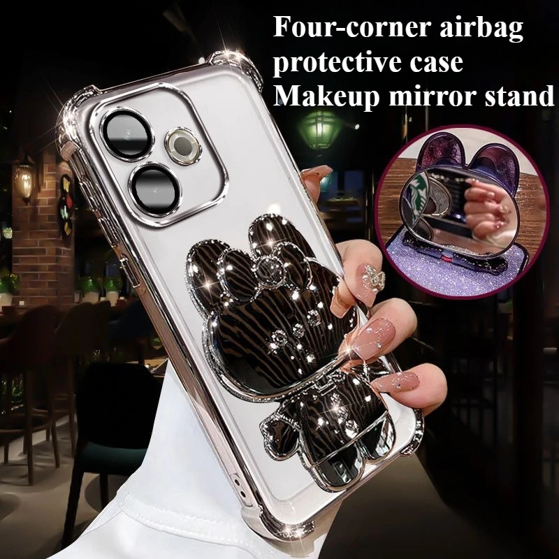 Fashion Glitter Mirror Holder Phone Case For Vivo V60 50 40 E Lite V40Pro Four-coner Enhance Airbag Anti-Fall Protect Back Cover view 3