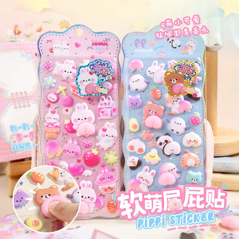 

24pcs Set Kawaii Cartoon 3D Fart Peach Stereo Sticker Cute Animals Relieve Stress Stickers DIY Decor Stickers Supplies Girl Gift