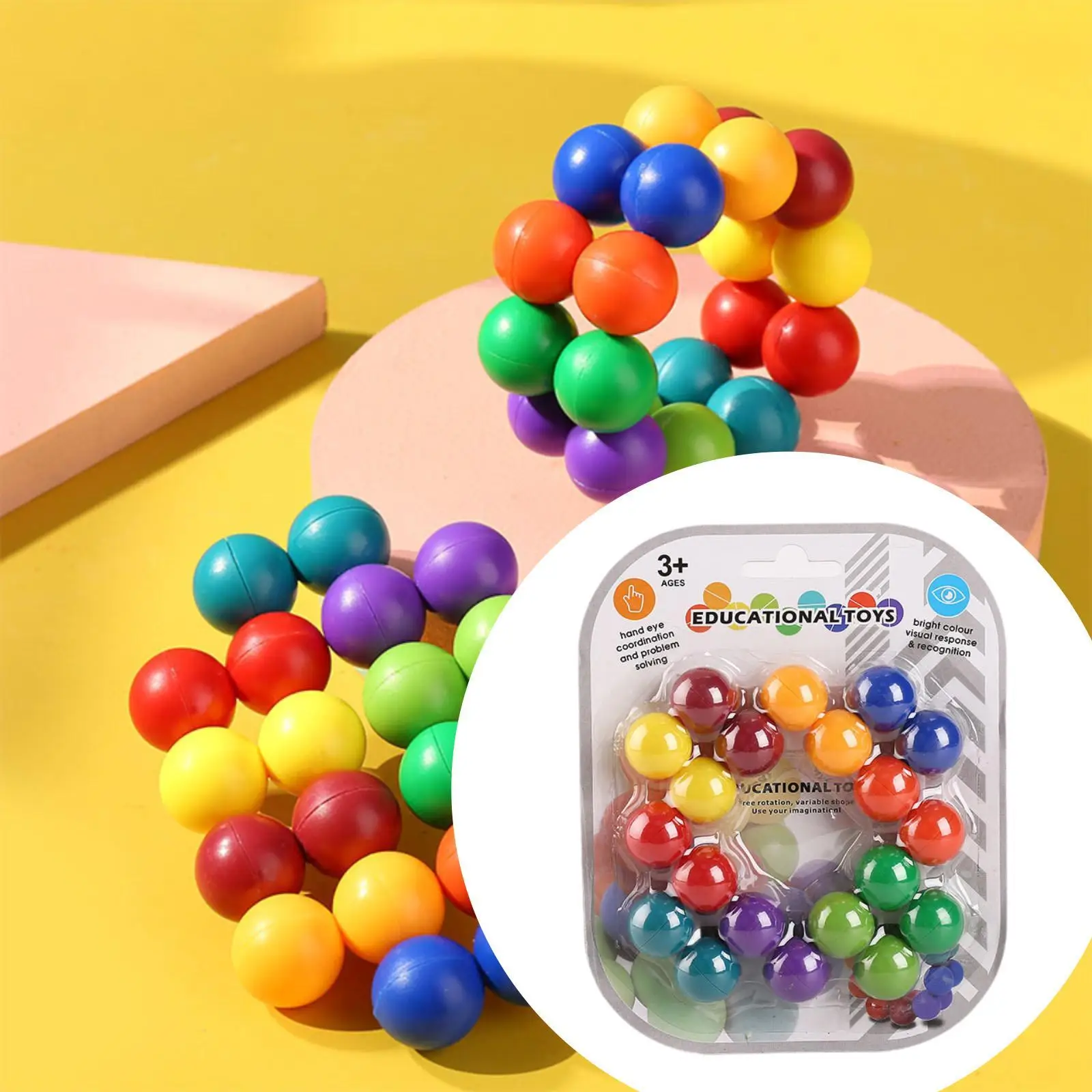 3D Decompression Ball Puzzle Game Colourful 20 Balls DIY Toy Inseparable Rainbow