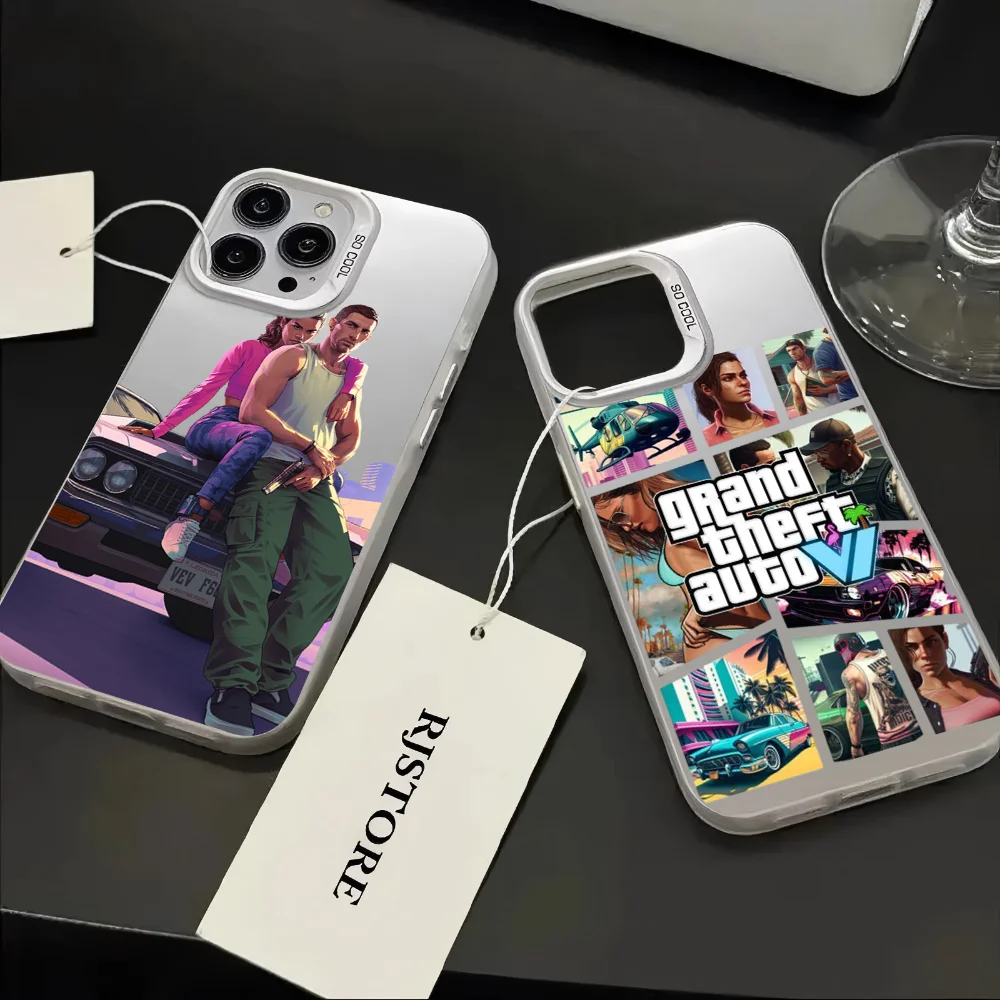 Grand Theft Auto GTA 6 Game Phone Case IMD Color Silver Shell For IPhone 16 15 14 13 12 11 Pro Max Plus