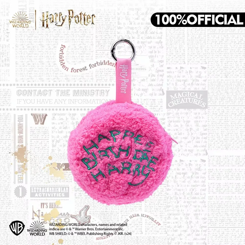 Monedero de felpa rosa de Harry Potter, bolsa de cosméticos bordada con letras portátiles, bolsa de almacenamiento para auriculares, adorno para mochila de viaje, 1 ud.