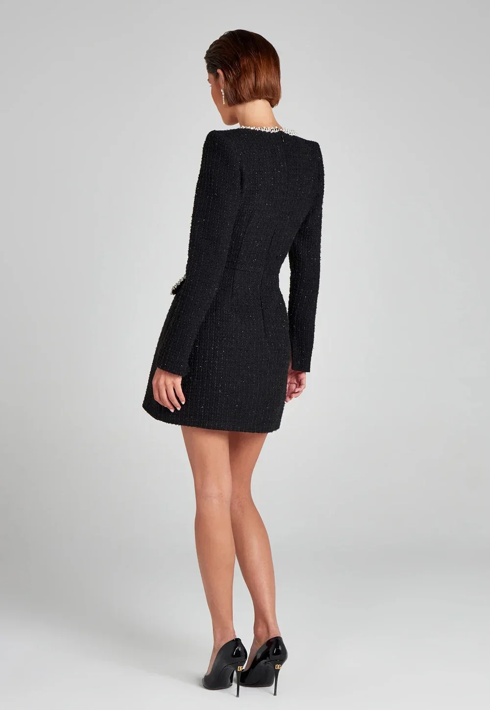 New Women'S Black Sexy Square Neck Long Sleeved Knitted Diamond Slim Mini Dress Elegant Party Dress