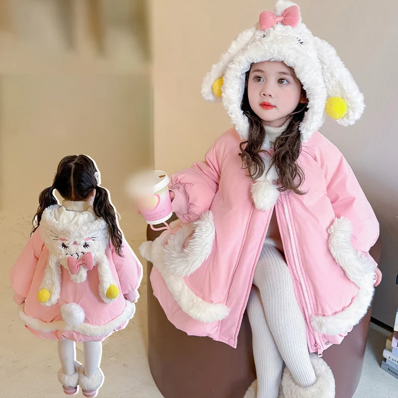 

Cartoon Little Rabbit Girl Lolita Cotton Jacket Winter Children's Thick Warm and Fashionable Hooded Jacket Sweet Cotton Jacket