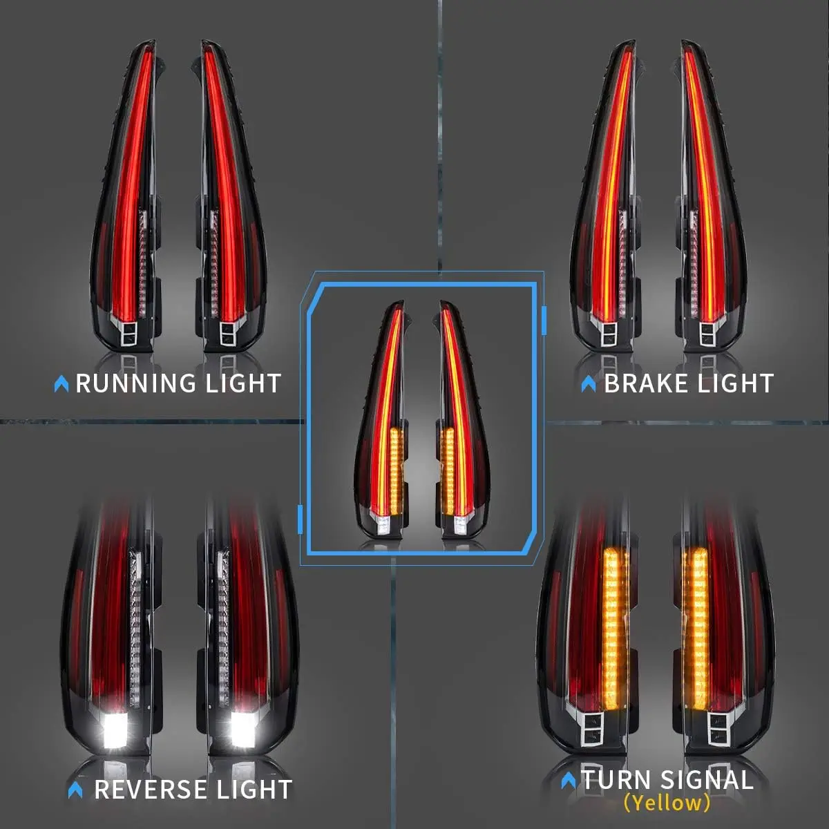 Led Tail Lights Compatible with Chevy Tahoe Suburban GMC Yukon 2007-2014, Full Led Rear Lamp Assembly w/Yellow Turn Signal