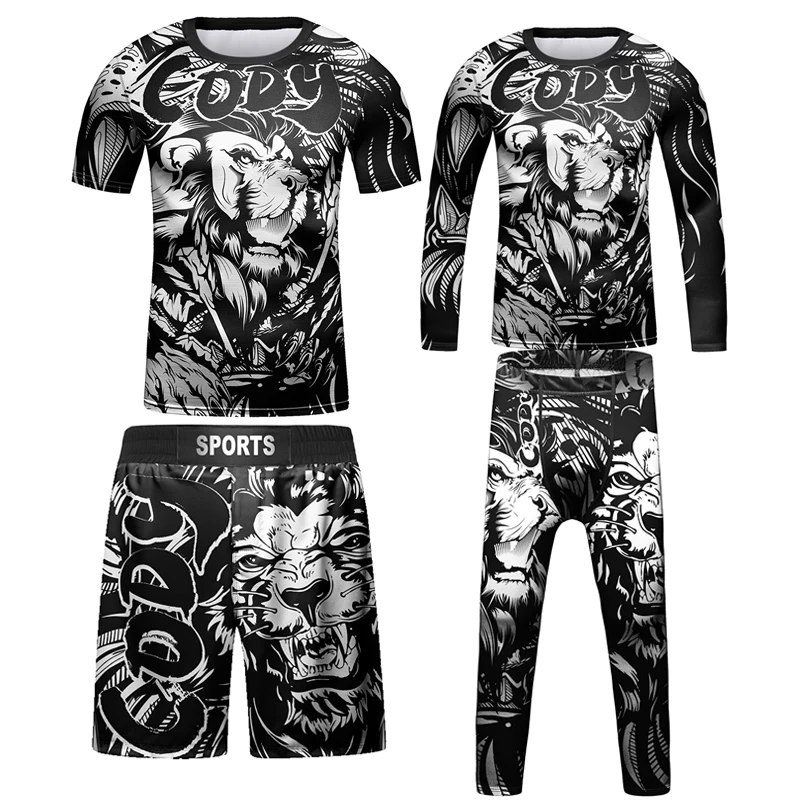 

New Boxing Rashguard For kids MMA Rash guard Jiu jitsu T-shirt Set Kickboxing Jerseys Sport Boy Children BjJ Gi Muay Thai Shorts