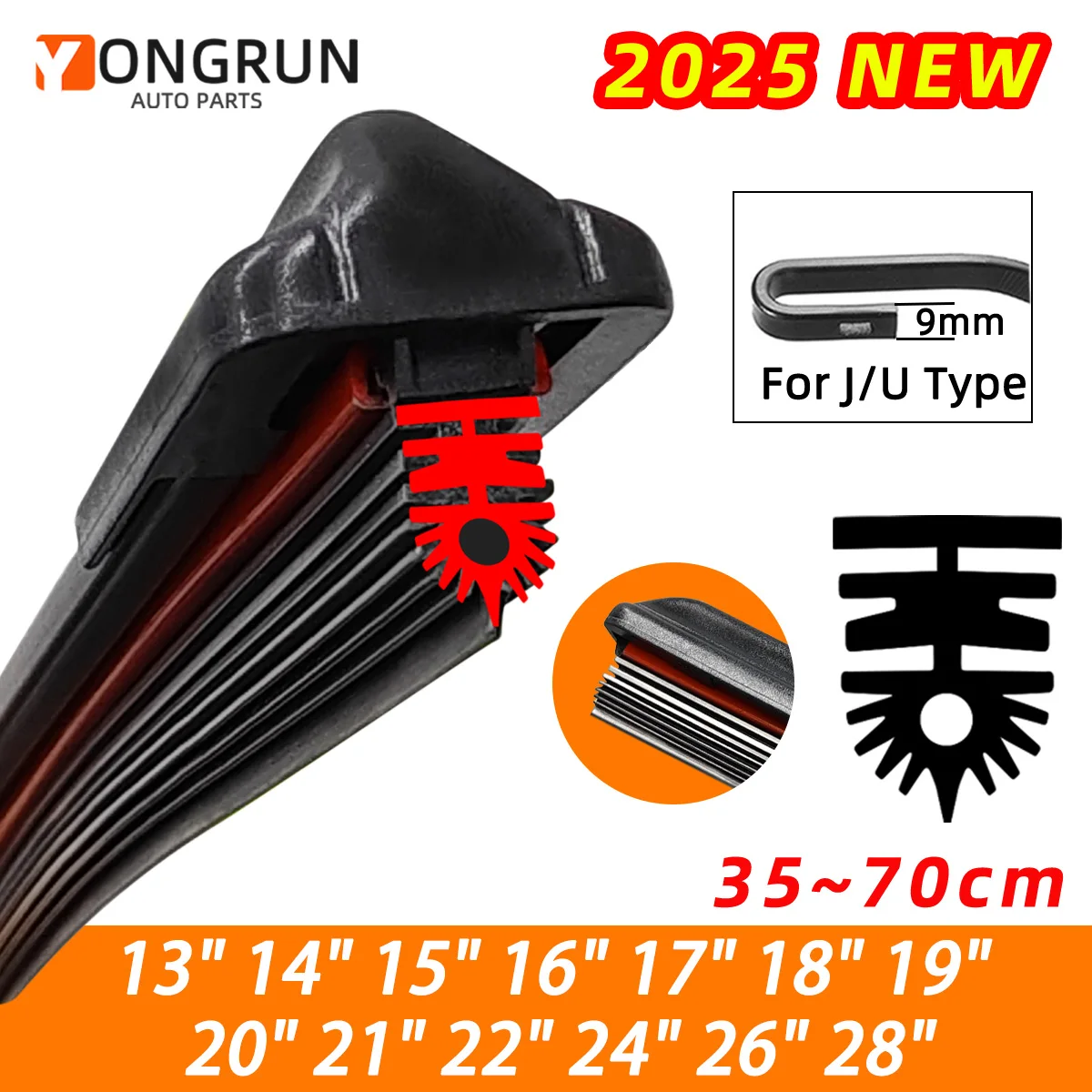 Adecuado para parabrisas delantero de coche, limpiaparabrisas con tira de goma de 11 capas en forma de J/U, 14 "15" 16 "17" 18 "19" 20 "21" 22 "24" 26 "28"