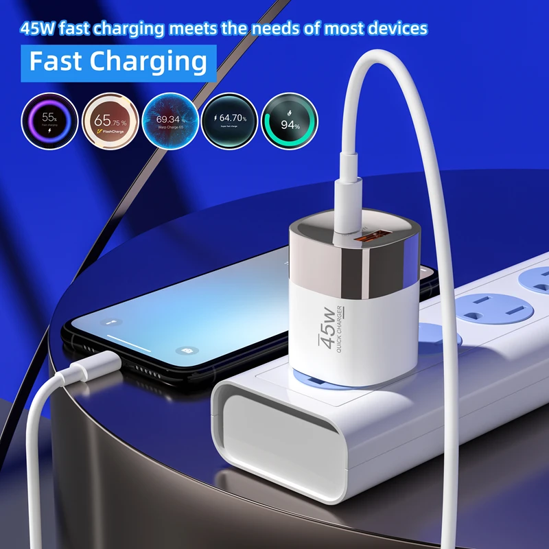 

Зарядное устройство PD 45 Вт USB C, адаптер для сверхбыстрой зарядки для Samsung Xiaomi Huawei, зарядное устройство для телефона, кабель типа C 2026