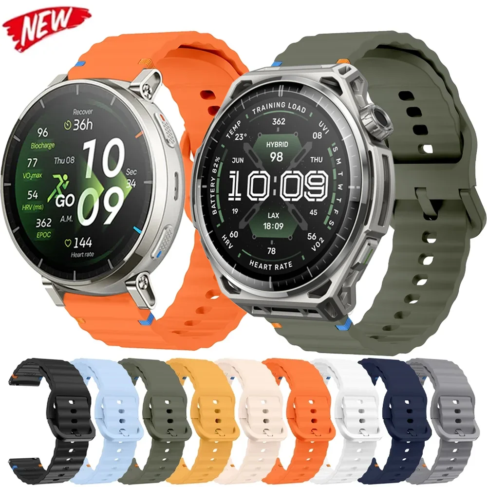 Силиконовый спортивный ремешок 20 мм 22 мм для Amazfit Active 3 2 Active Max T-Rex3 Pro 48 мм 44 мм Balance 3 2 1 Bip Max 6 5, браслет, Correa