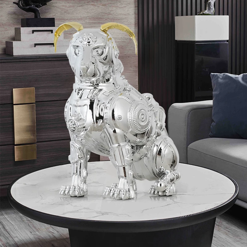 Home Decor Sculptures & Figurines Decoration Accessories Electroplating Machinery Dog Desktop Ornament Living Room Resin Animal