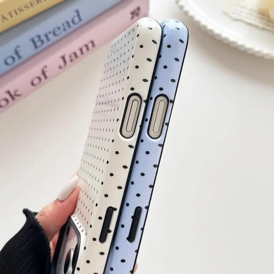 Fashionable Blue Polka Dot Pattern Soft TPU and Hard Back Shockproof Phone Case for iPhone 17 Pro 6.3 inch Aesthetic Design Ide