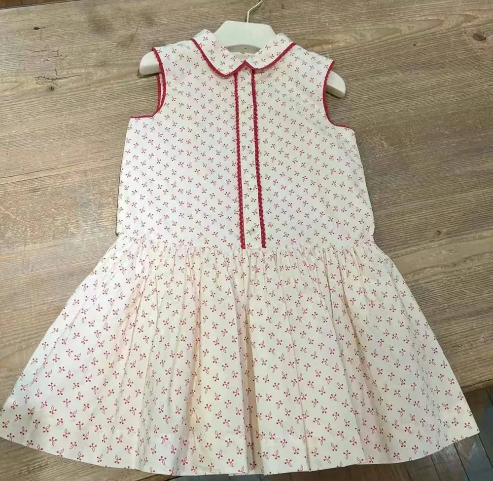 

Летнее платье для детей, одежда для маленьких девочек, повседневное платье без рукавов с принтом, платье в французском стиле с вишневым принтом