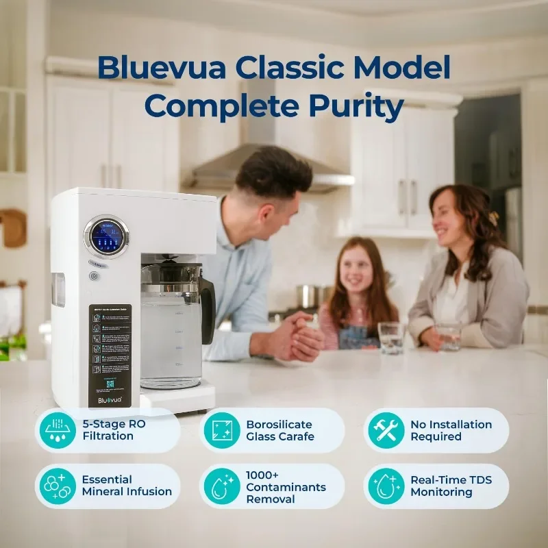 Bluevua RO100ROPOT Reverse Osmosis System Countertop Water Filter, Purified Tap Water, Portable Water Purifier for Home